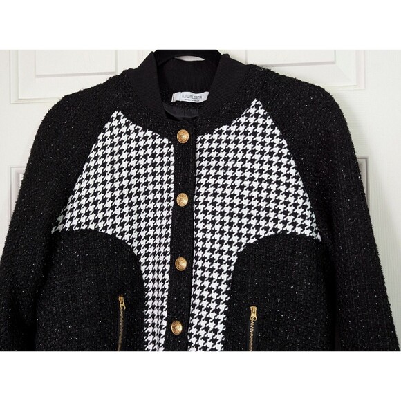 Wiwal Orna Dress Jacket Womens Small Tweed Metallic Black White Houndstooth - Picture 2 of 10